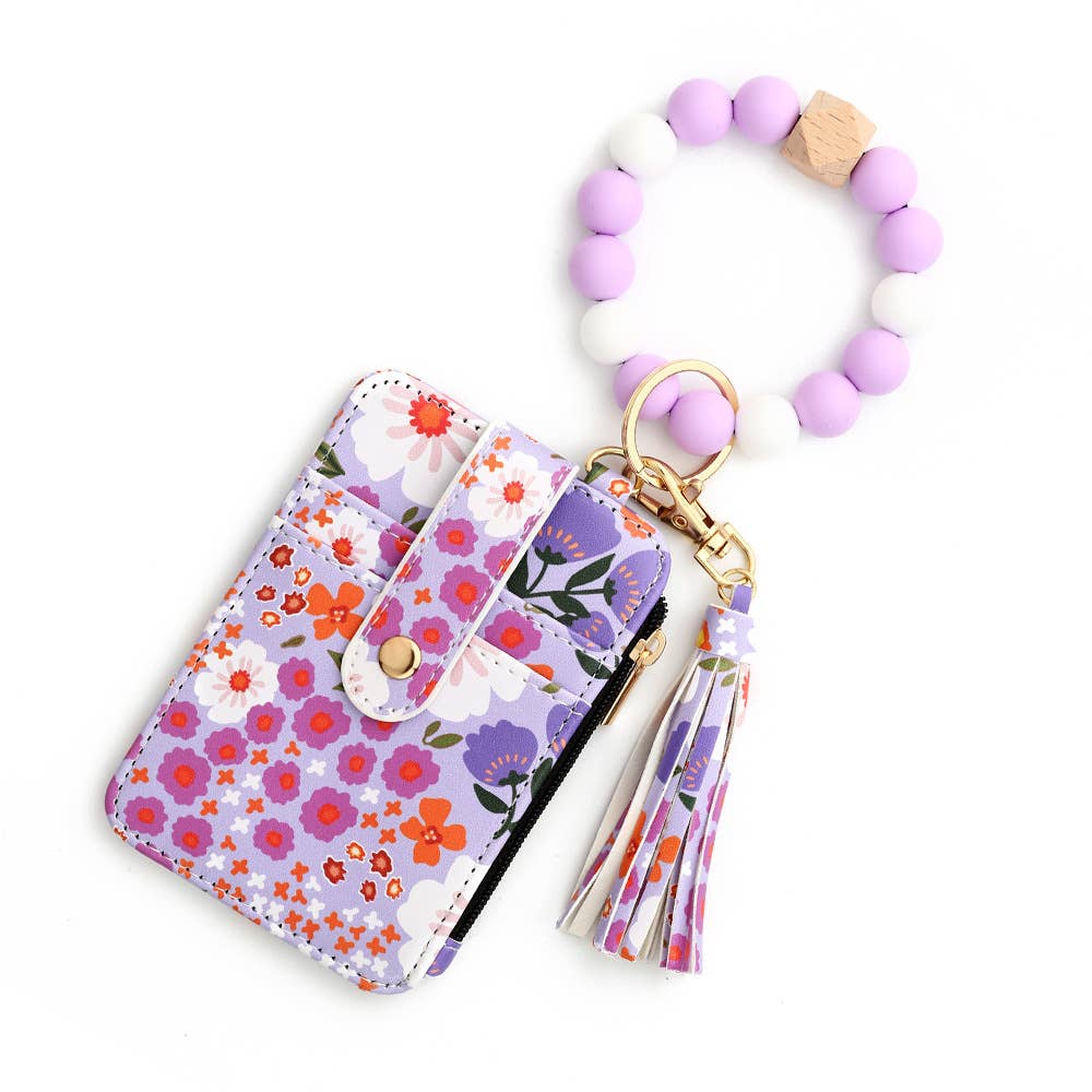 Bracelet Floral Print Card Slot Wallet Keychain