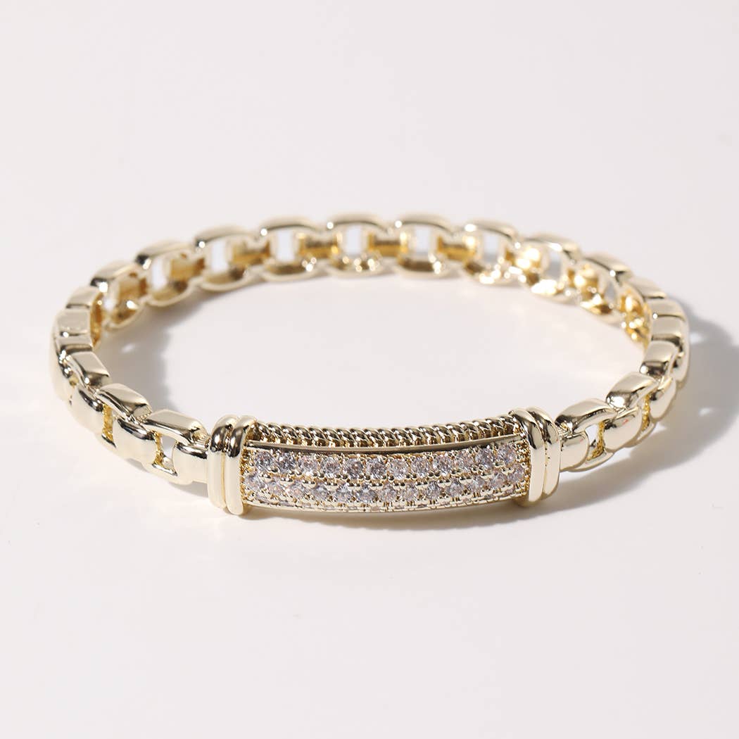Gold CZ Pave Bar Link Bracelet