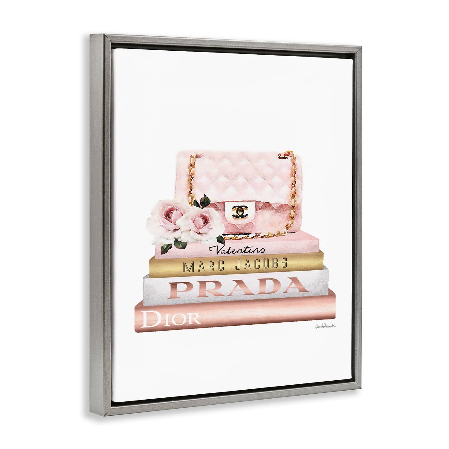 Pink Purse Gold Bookstack Floating Frame