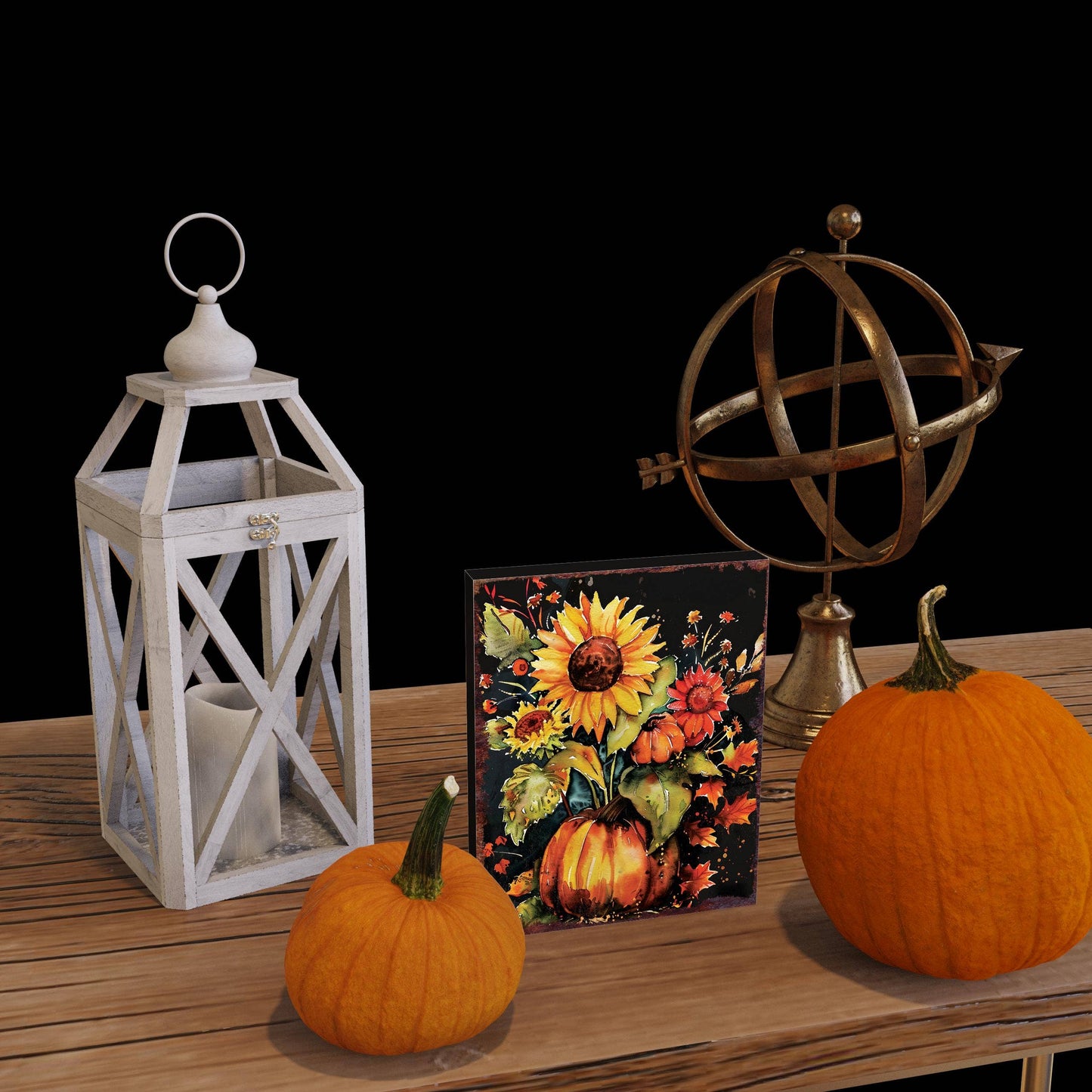 15in Pumpkin Sunflower Table Decor - Fall Decor Autumn Tabletop Sign Decoration for Home, Farmhouse Harvest Holiday Indoor Decor