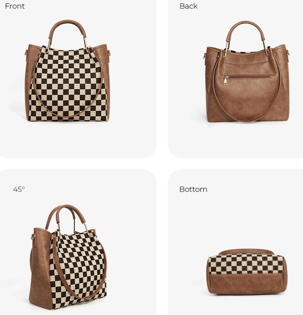 PU Checkered Handbag Tote Crossbody
