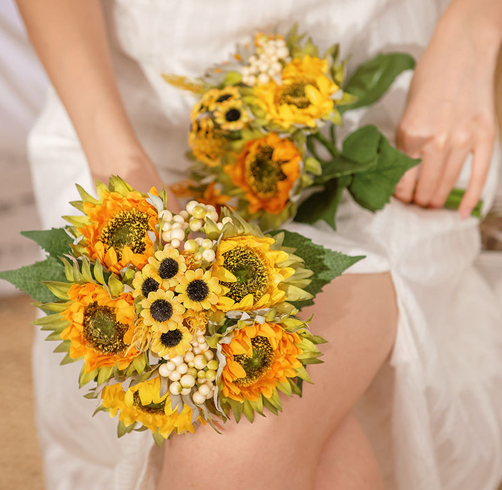 Silk Sunflower Bouquet, Fall Decorative Flowers, Yellow