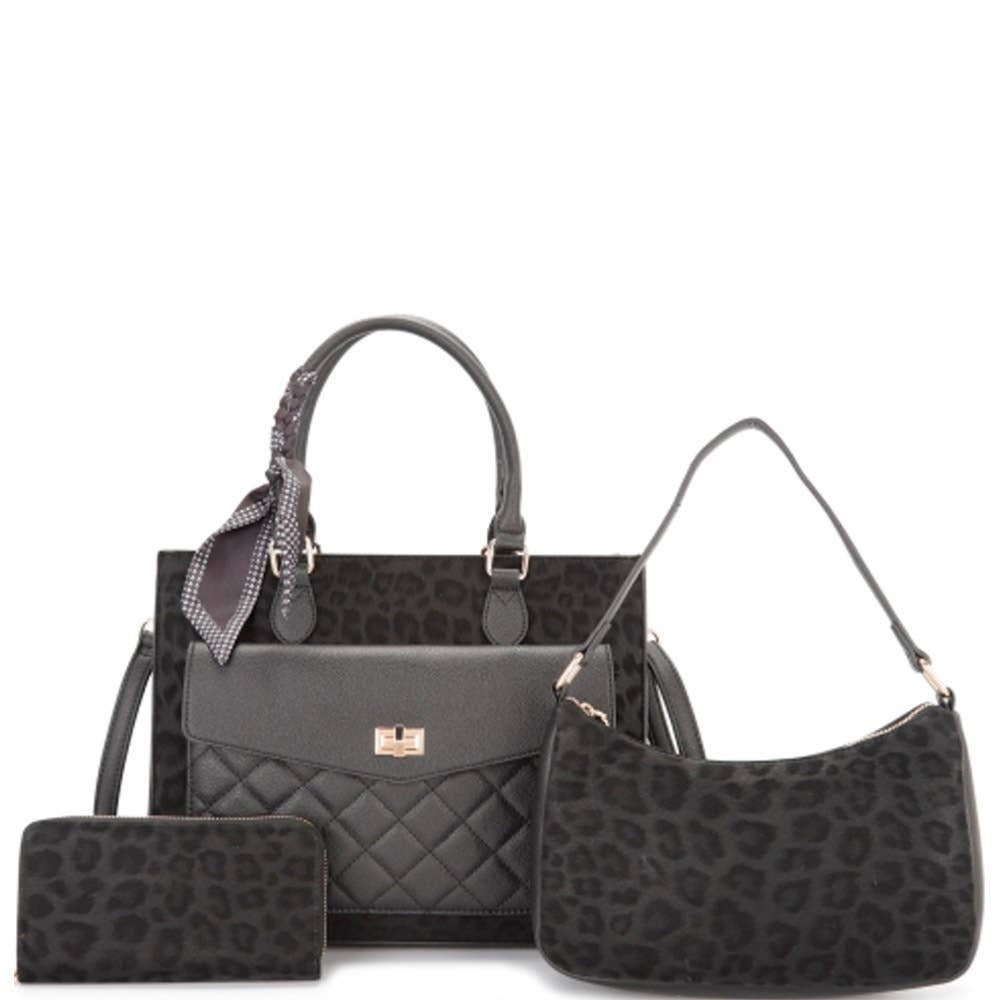 3 IN 1 QUILTED LEOPARD PRINT TOTE   SHOULDER BAG WA, L 1897
