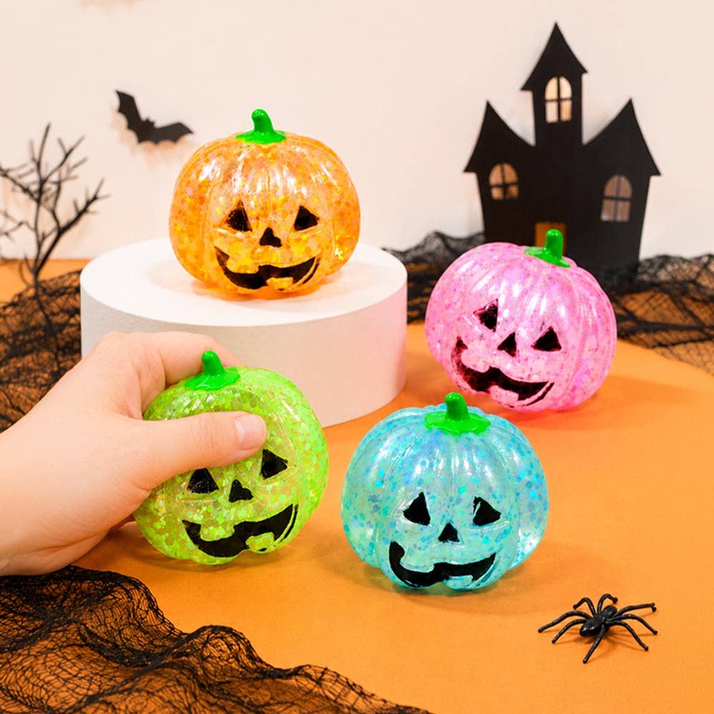 12PCS - Glitter Halloween Pumpkin Squeeze Squishy Stress Relief Toy