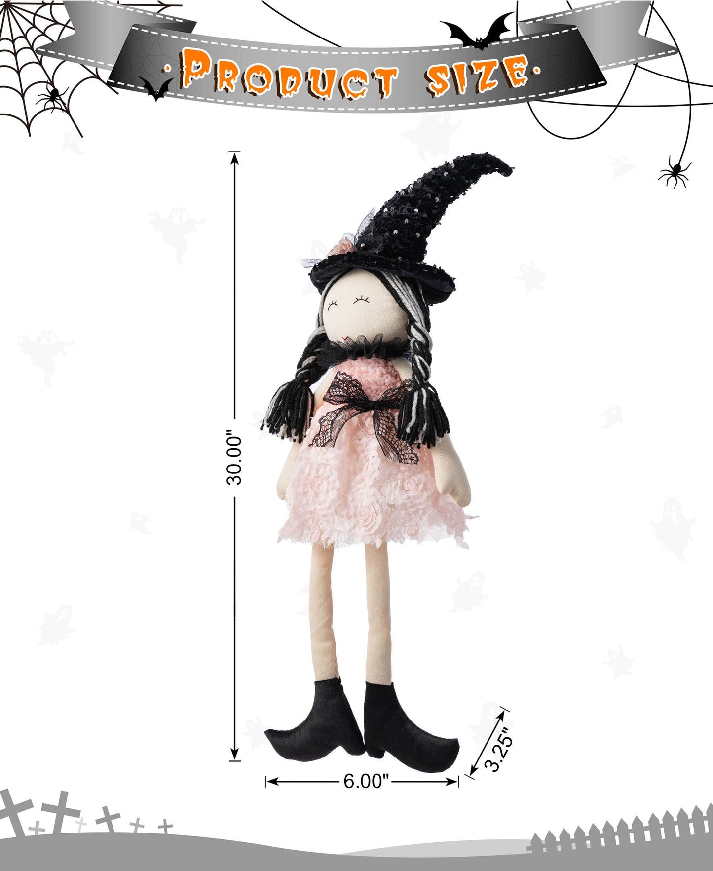 29“H Halloween Pink Fabric Dressed Witch Sitter