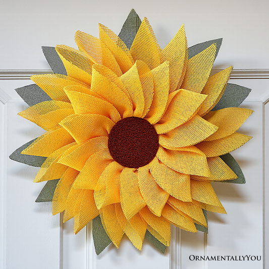 Charming Burlap Sunflower 22" Wreath, Vintage Door Decor