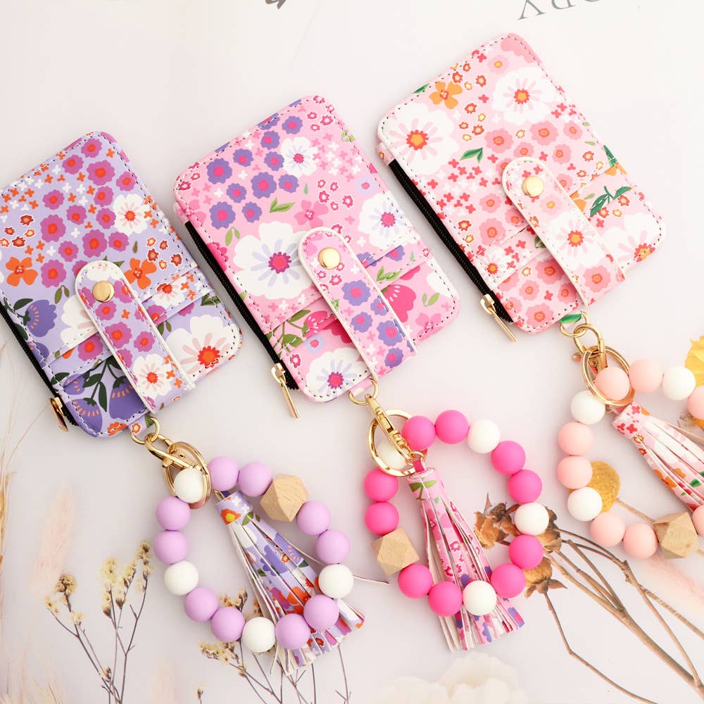 Bracelet Floral Print Card Slot Wallet Keychain