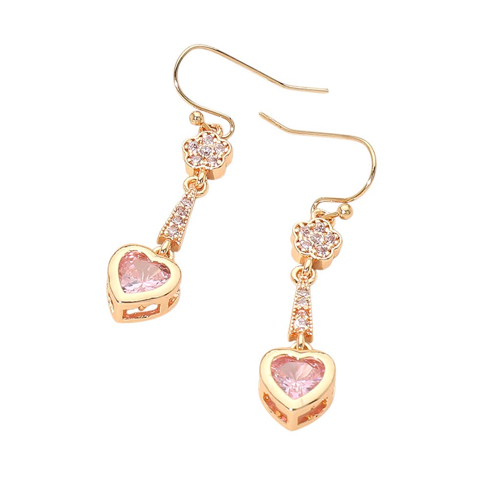 Heart Stone Bar Drop Dangle Earrings