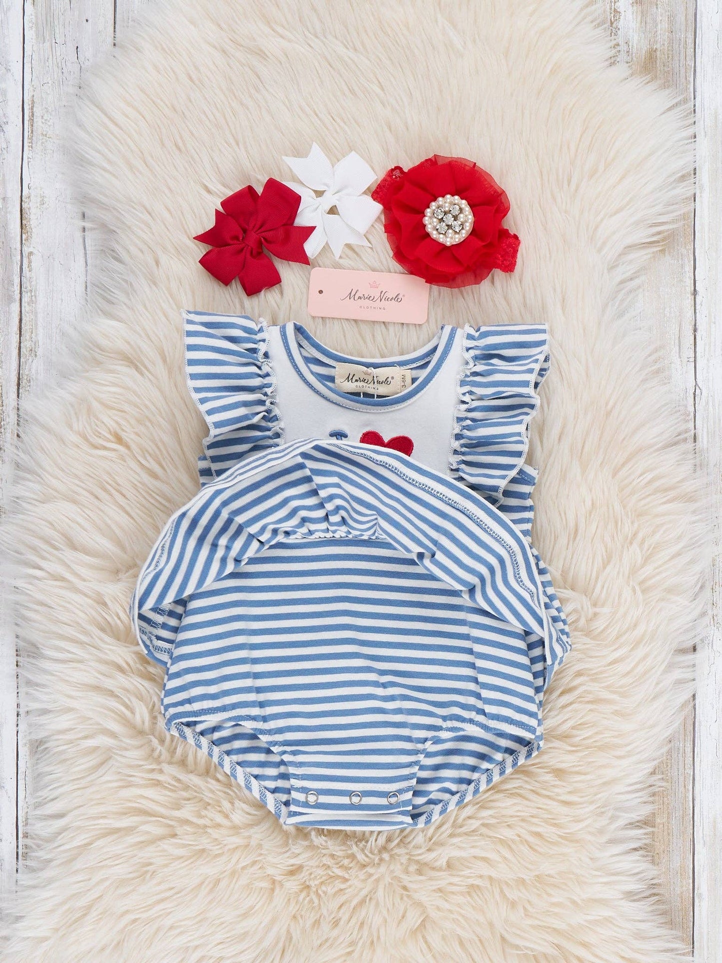 I Love DAD Stripe & Ruffle Embroidered Bubble Romper