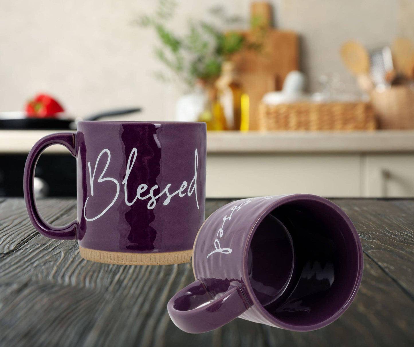 4-Pk Ceramic Mugs Blessed Purple Raw-Bottom PRICE IS PER MUG