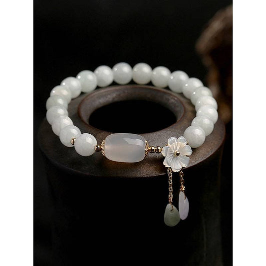 National Jade Beads&Flower Handmade Bracelet