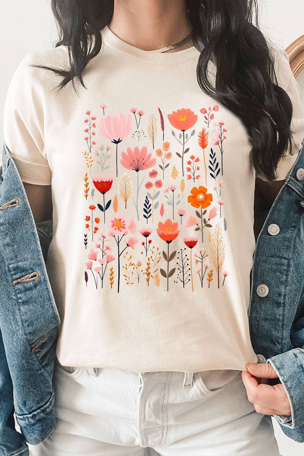 Pink Wildflower Spring Florals Flowers Grid Graphic Tee