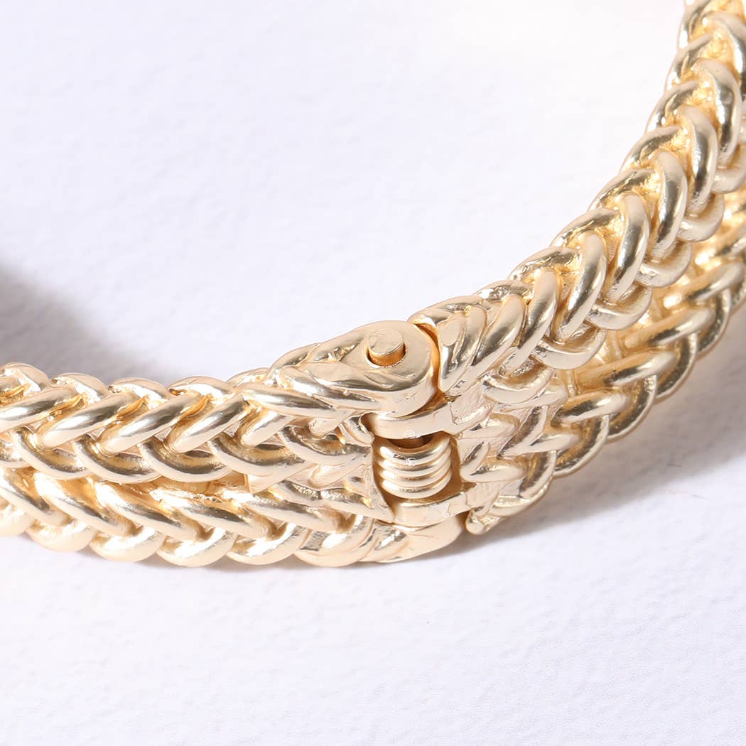 Gold Double Chain CZ Cuff Bracelet Bangle