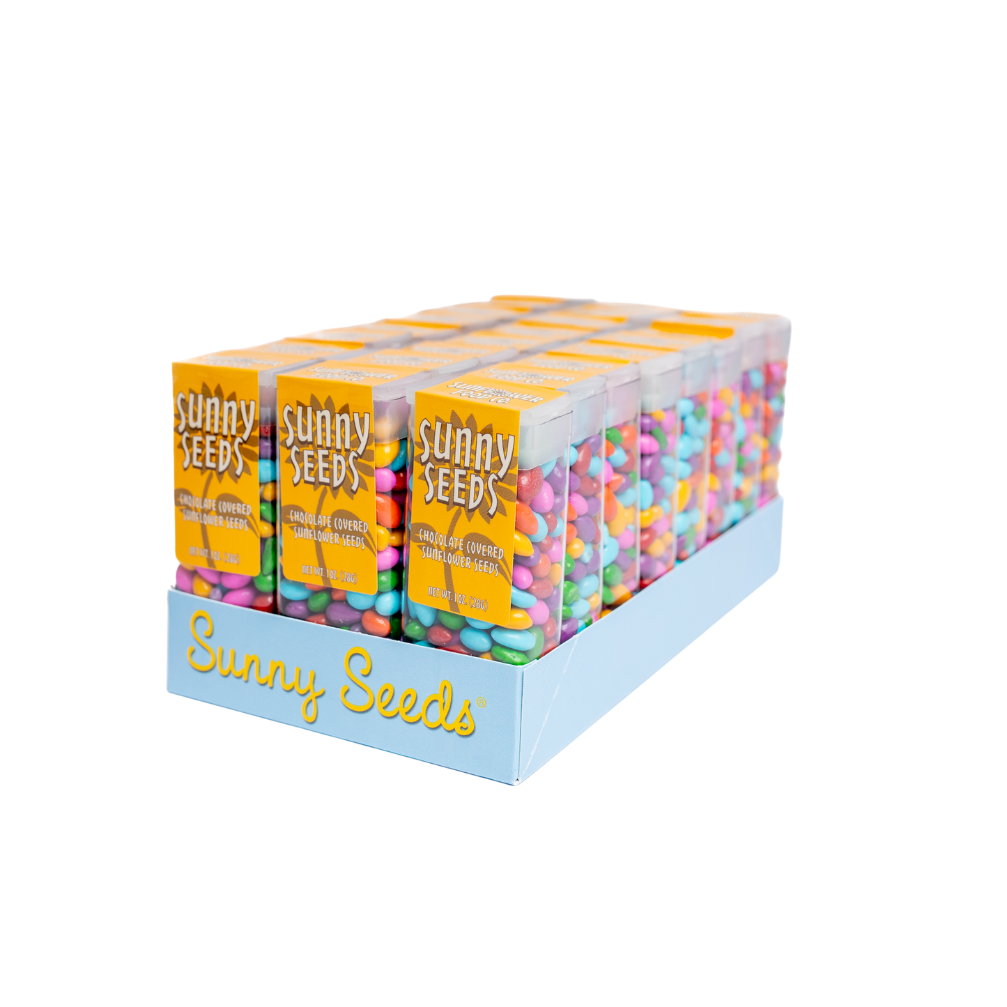Rainbow colored Sunny Seeds® in 1 oz tubes