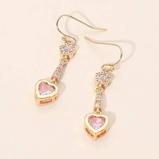Heart Stone Bar Drop Dangle Earrings