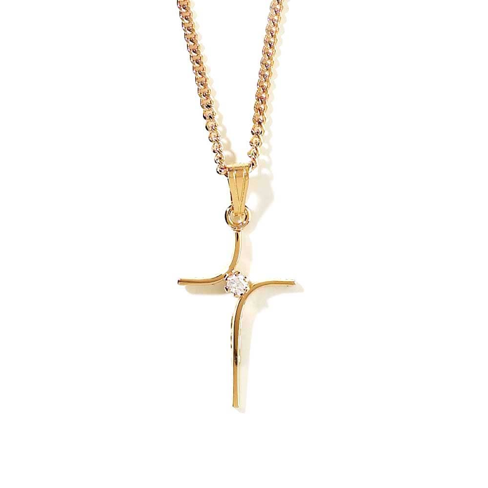 Gold Plated Cross With Stone Necklace