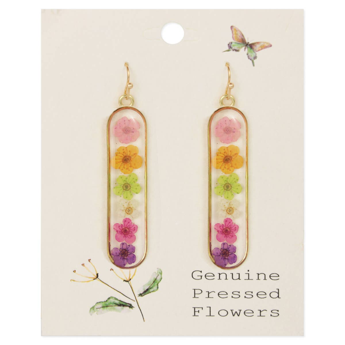 Bright Bar Dried Flower Gold Earrings