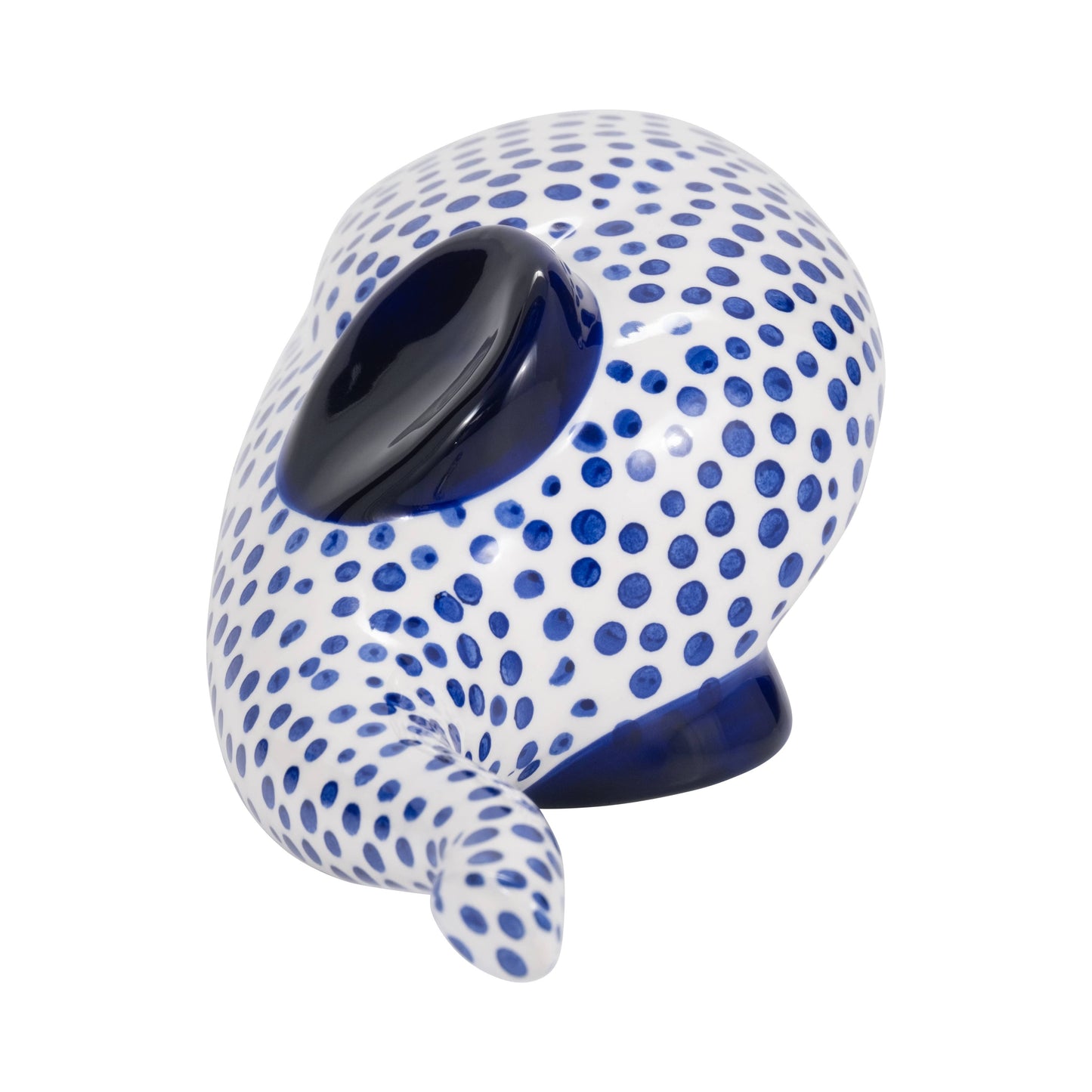 Blue/White 8x4 in. Stoneware Hand-Stamped Trunk Up Elephant