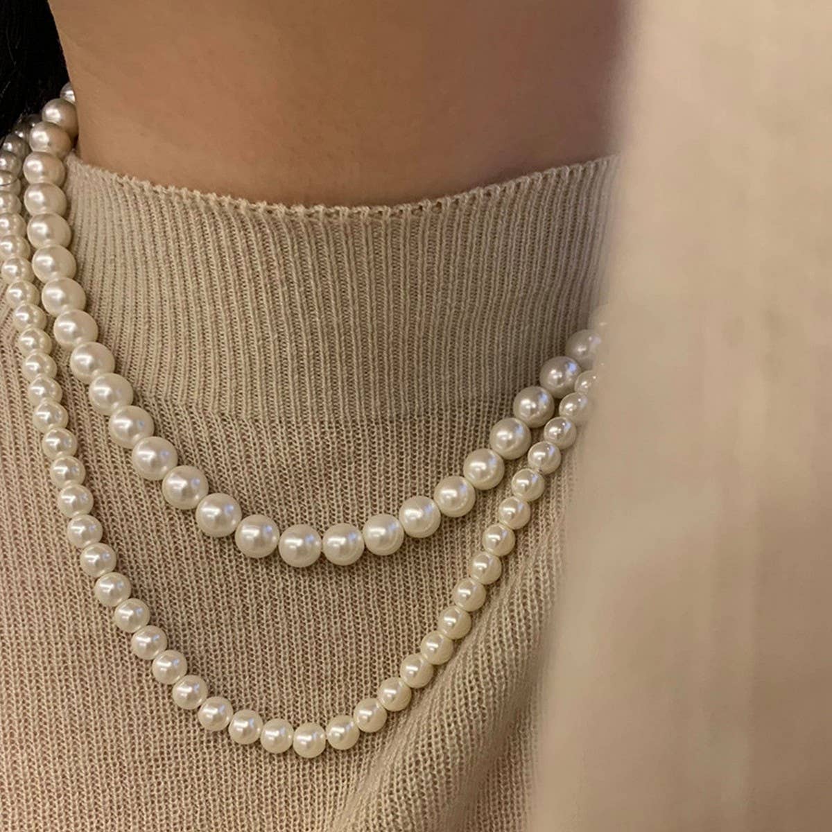 VINTAGE ELEGANT DOUBLE PEARL NECKLACE_CWAJE1680