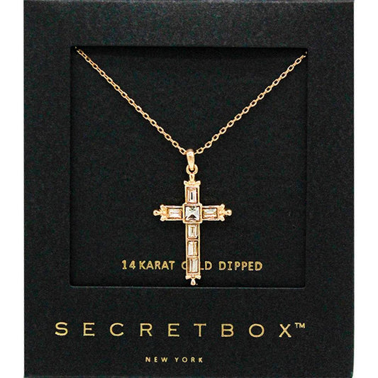 SECRET BOX 14K GOLD DIPPED CROSS  NECKLACE SB-210110