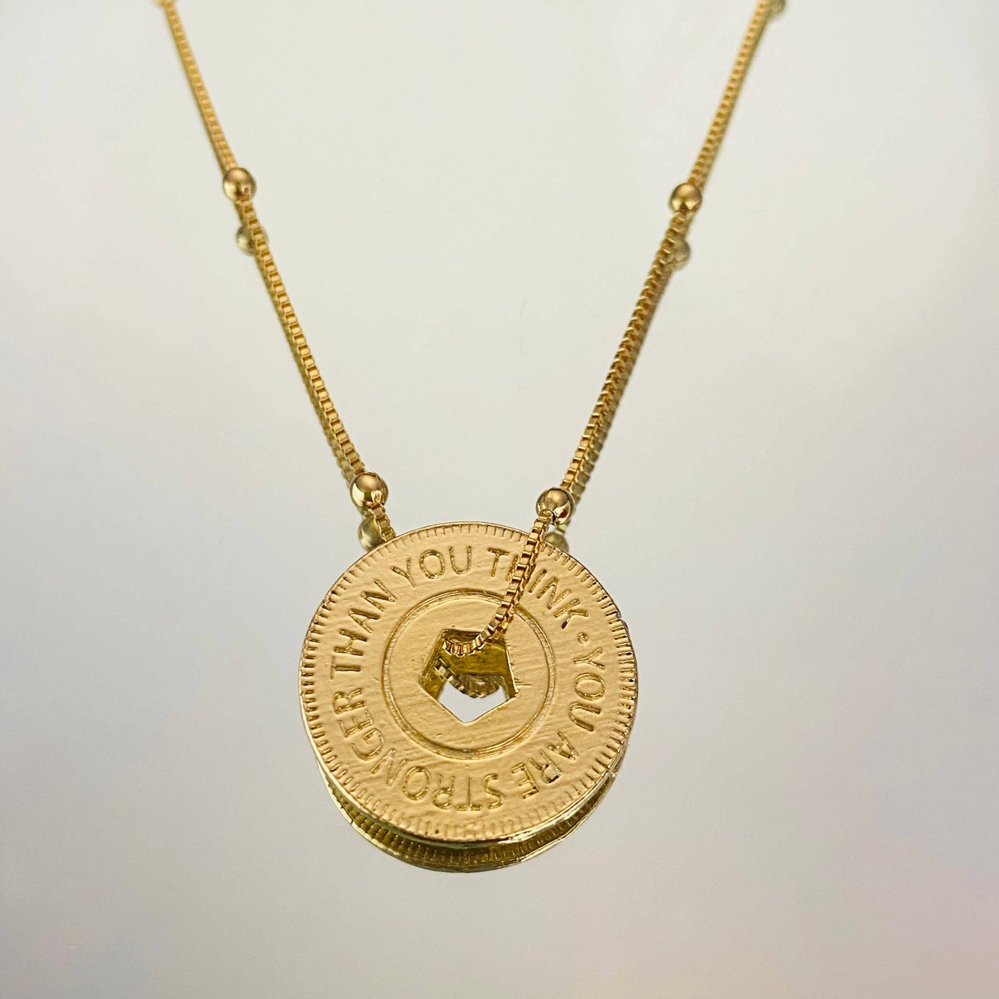 You Are Stronger Than You Think Necklace, Strength Necklace, Warrior Necklace, 18k Gold Filled Inspirational Coin Necklace, Positive Jewelry