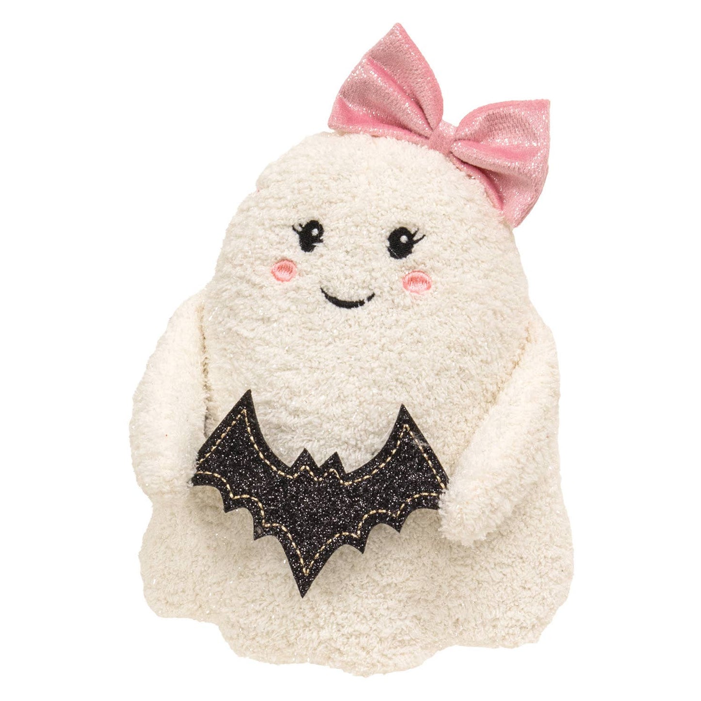Plush Pink Bow Sitting Ghost with Bat