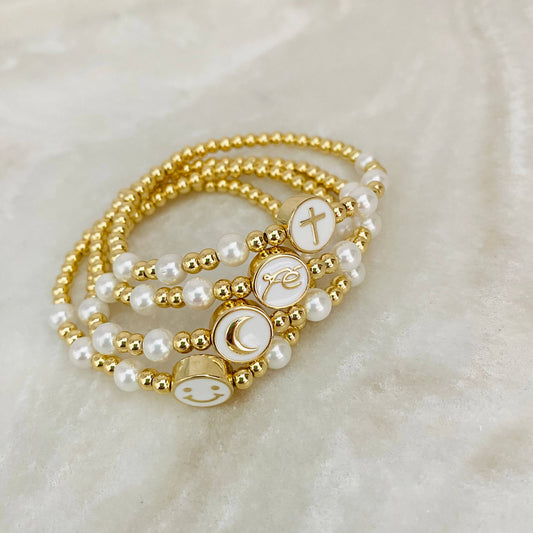 Pearl Ball Bracelet, Gold Ball Bracelet, Pearl Bracelet