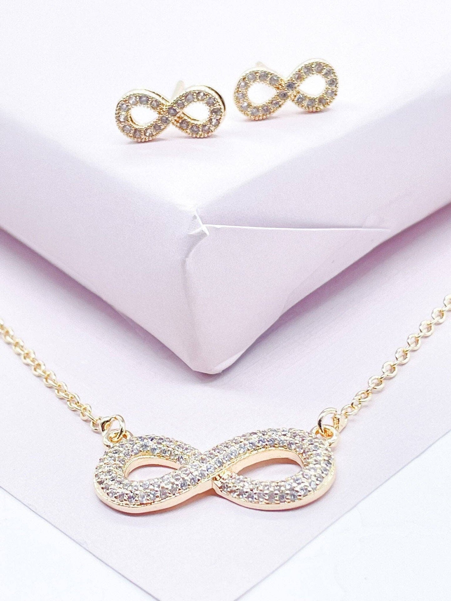 18k Gold Filled Puffy Infinity Set In Micro Pave Cubic Zirco