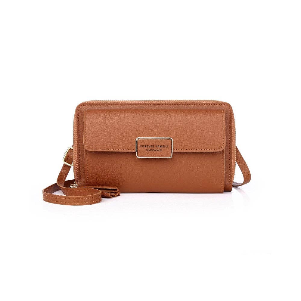 PU Leather Solid Color Card Slot Purse Mini One Shoulder Cell Phone Crossbody Bag