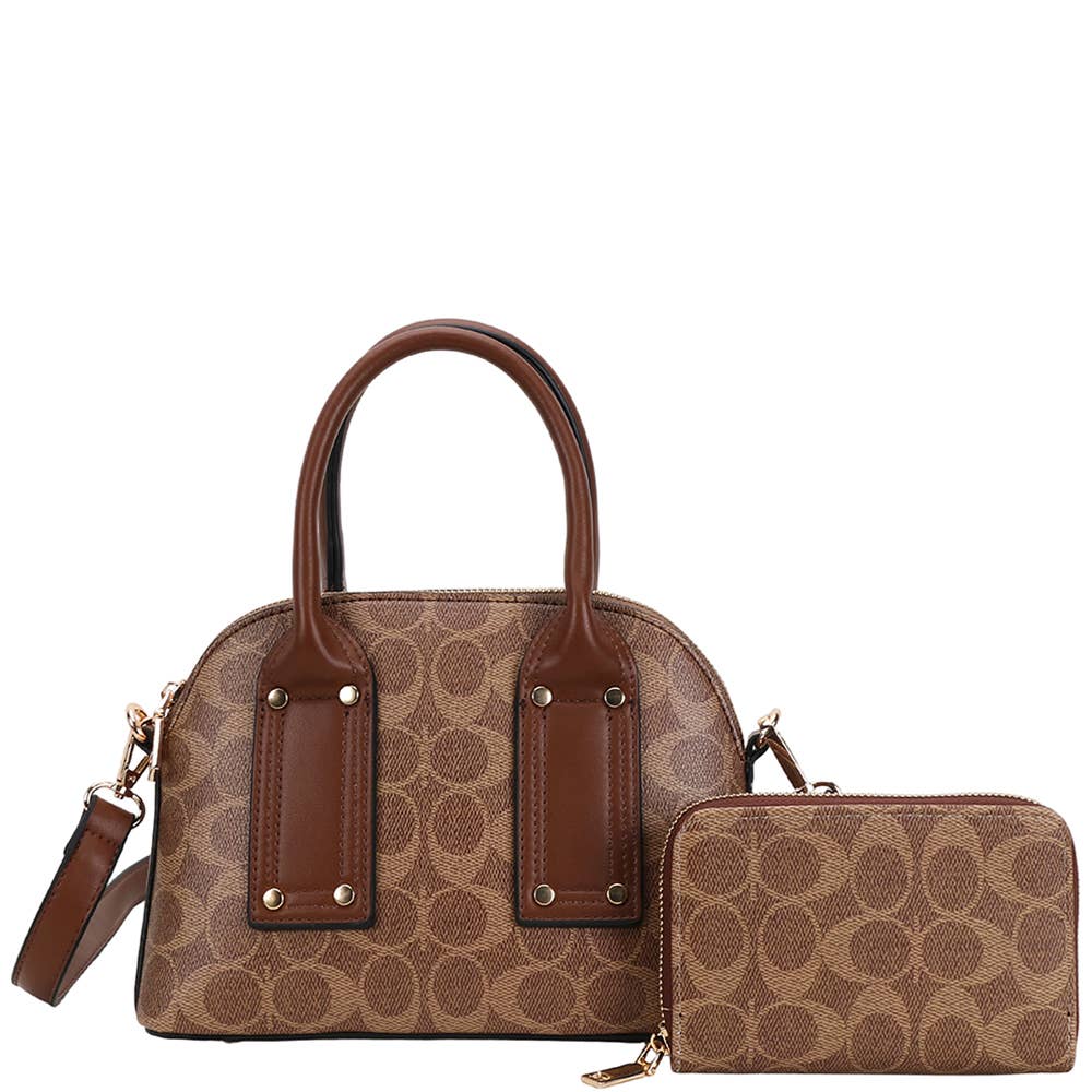 2In1 Oval Printed Handle Satchel W Wallet Set QFT-1366A