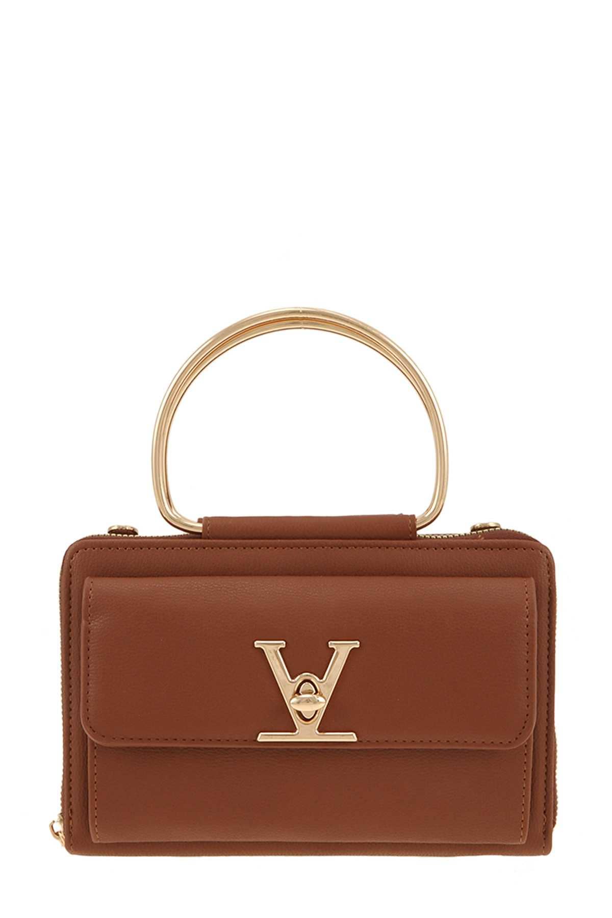 Rectangular Bag with V Accent and Metal Handle