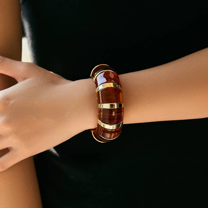 B25170 Bold Tiled Polyresin Stretch Bangle Bracelet