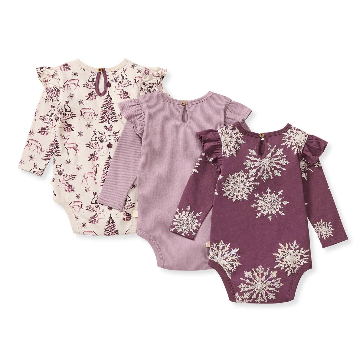 3 Pack Snowflakes & Woodland Story Baby Girl Bodysuits