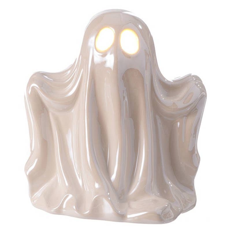 White Ceramic LED Light Up Ghost Figure - 7.25"
