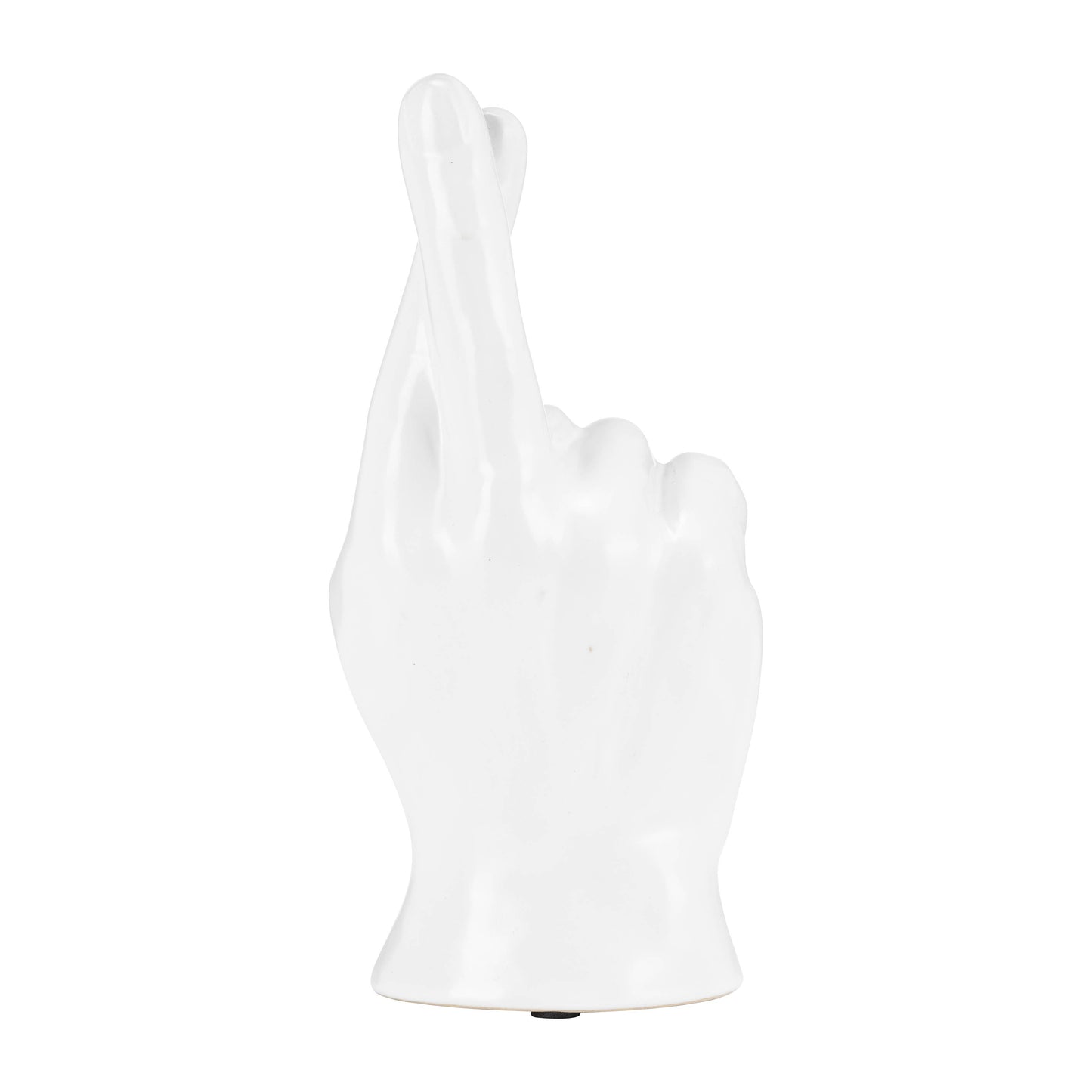 White 8 in. Ceramic Crossing Fingers Signal Hand Sculpture