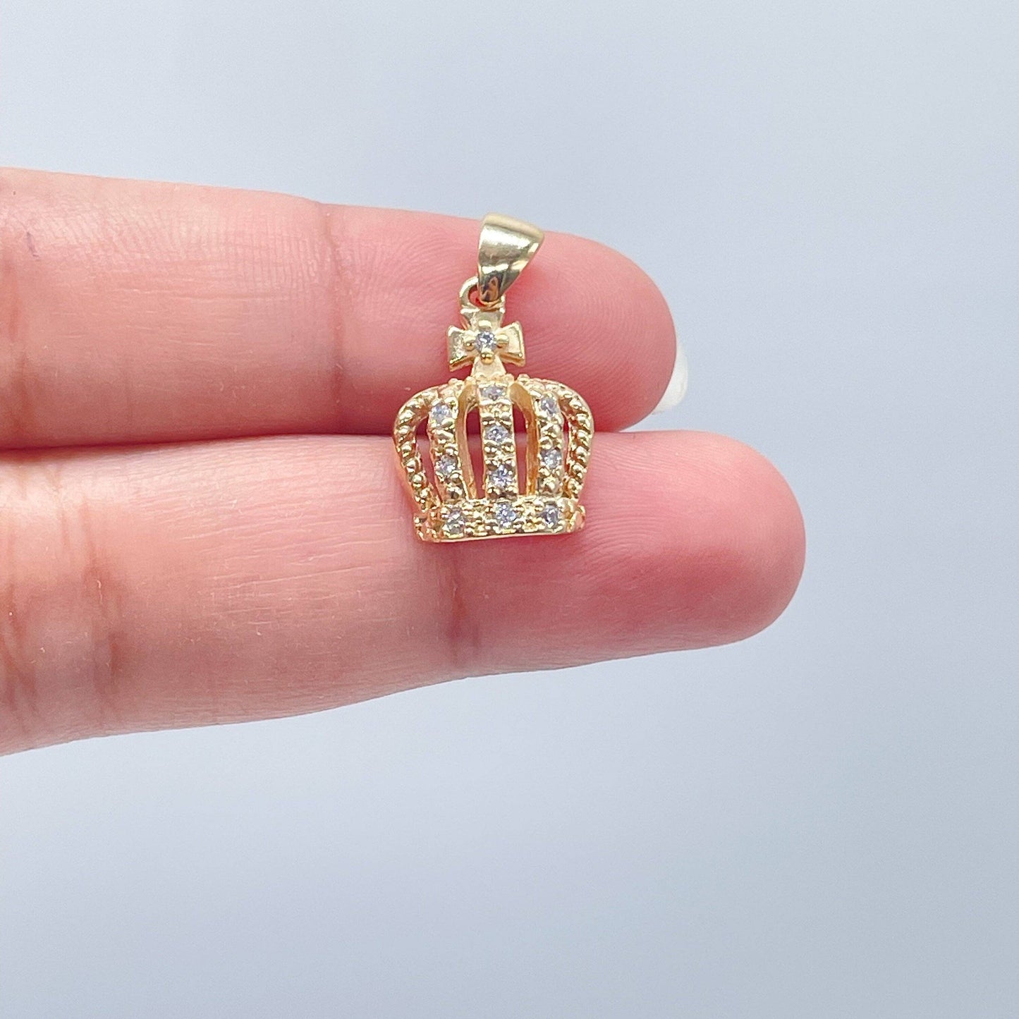 18k Gold Filled Dainty King's Crown Charm In Micro Pave