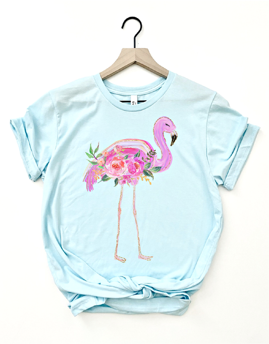 Flamingo Floral Tropical Summer Vacation Beach Graphic Tee