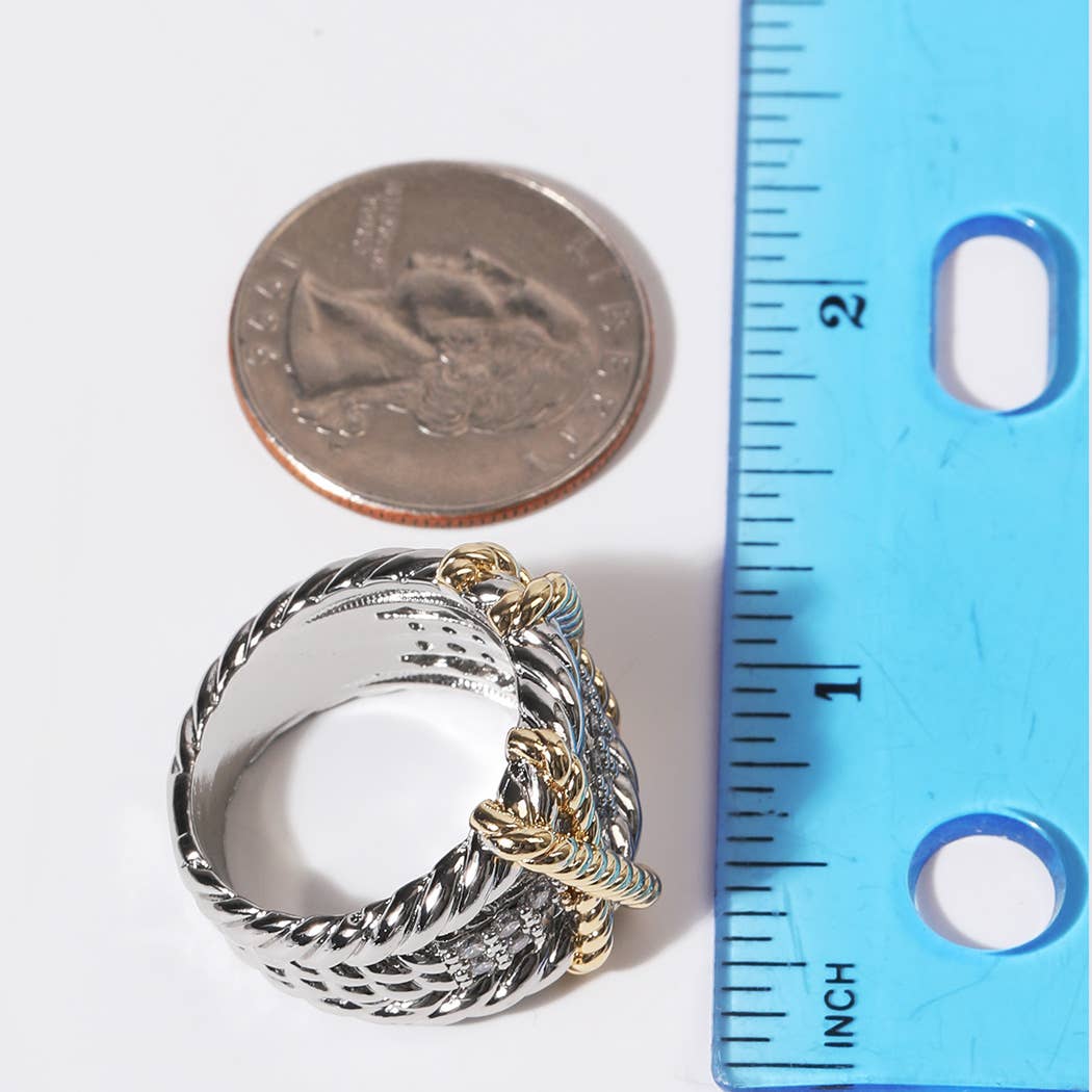 CZ Rope Texture Multi Layered Gold Plated Ring