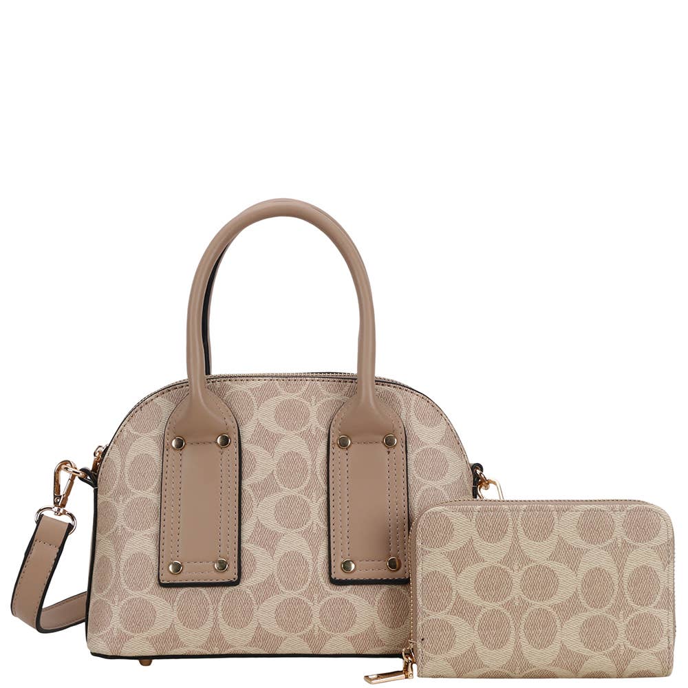 2In1 Oval Printed Handle Satchel W Wallet Set QFT-1366A