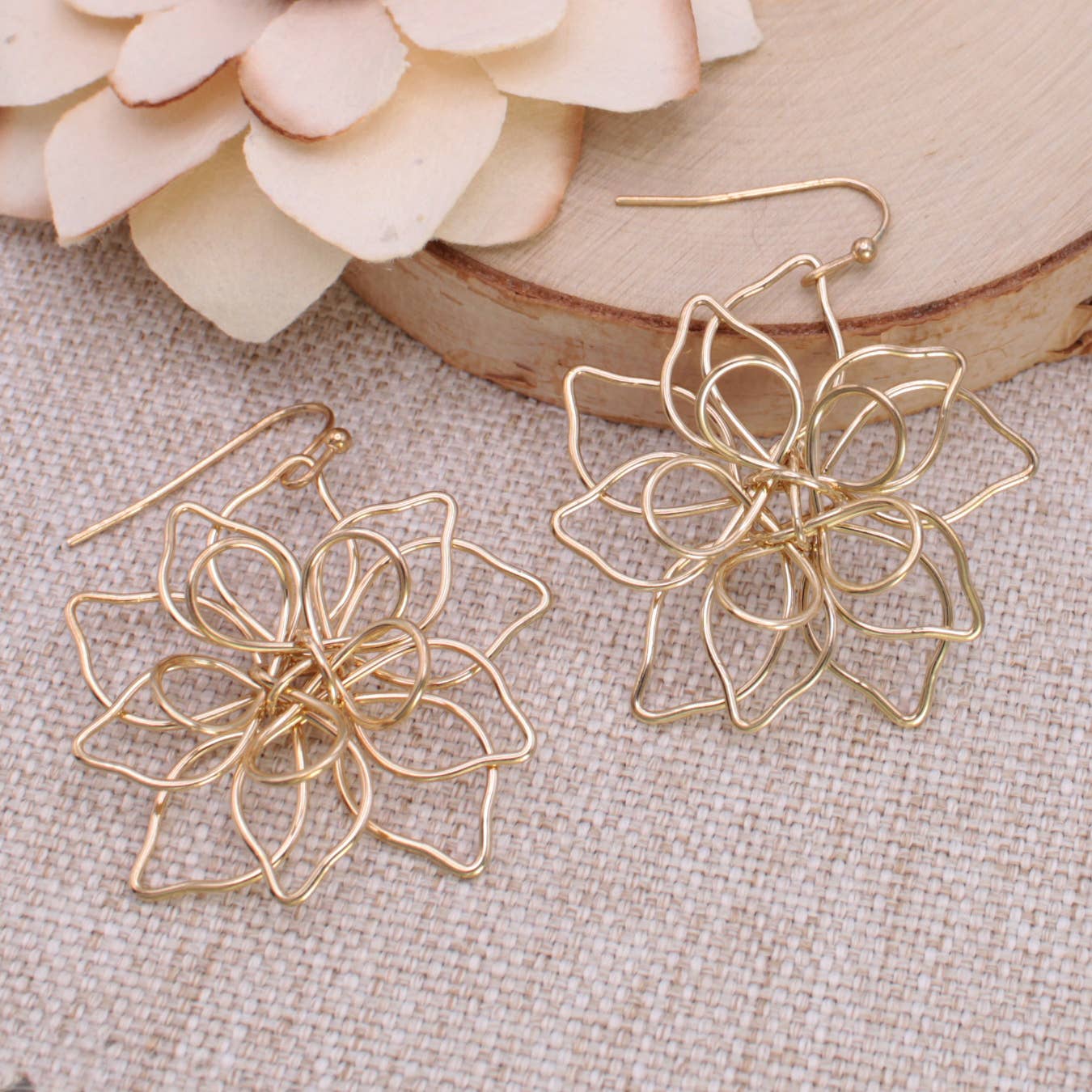 Gold Wire Flower Earrings