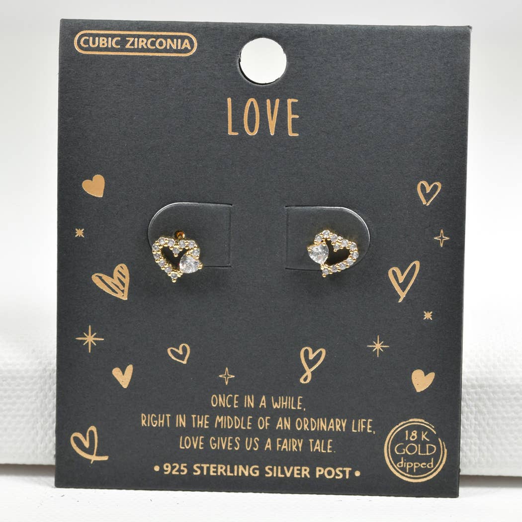 Gold Dipped dainty heart CZ stud earring