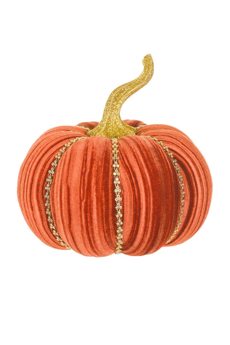 Orange Glossy Pumpkin Accent With Bejeweled Ribs