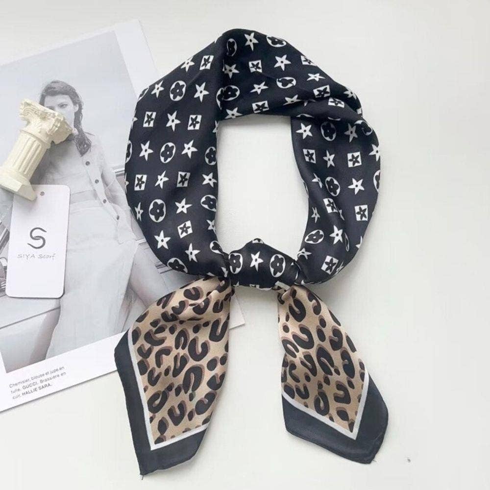 Leopard Flower Silky Bandana Square Neck Scarf AS-747