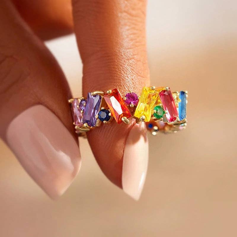 Trendy Gold Plated Colorful Zircon Ring MK2MBEP6W6JRG53