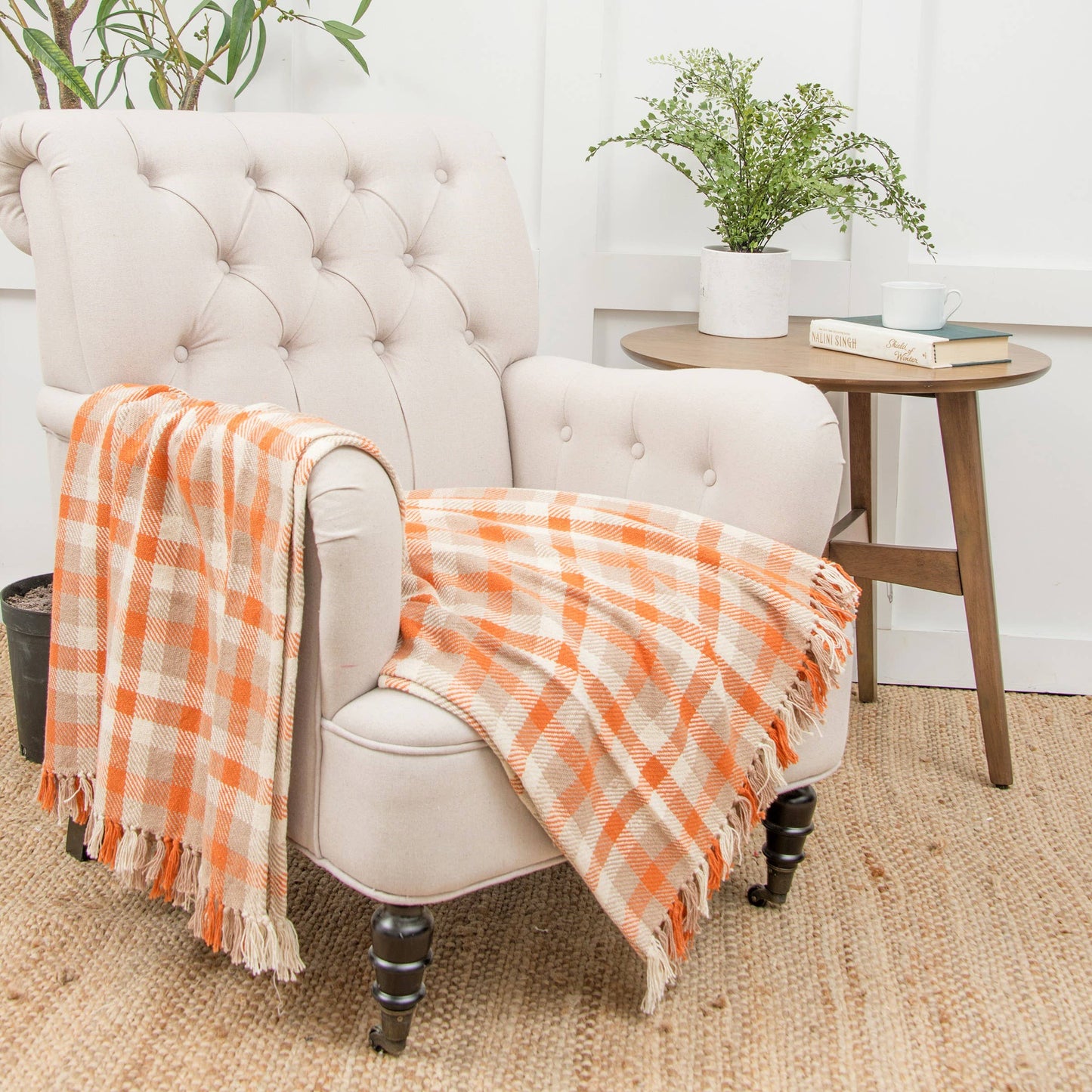 Fall/Harvest Dunmore Orange Check Throw Blanket