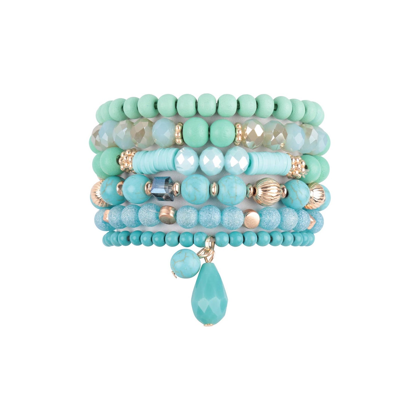 BEADS NATURAL STONE WOOD CHARM STRETCH BRACELET