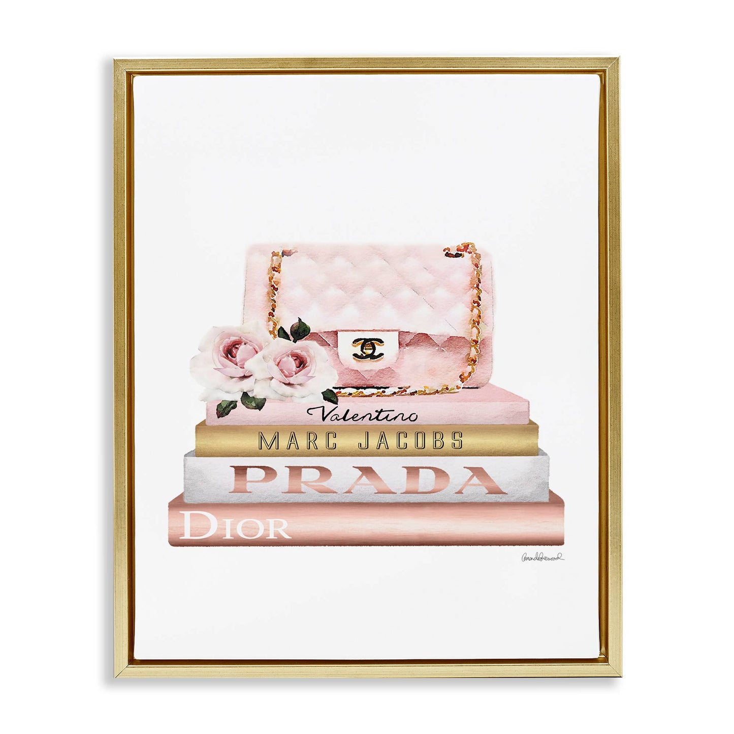Pink Purse Gold Bookstack Floating Frame