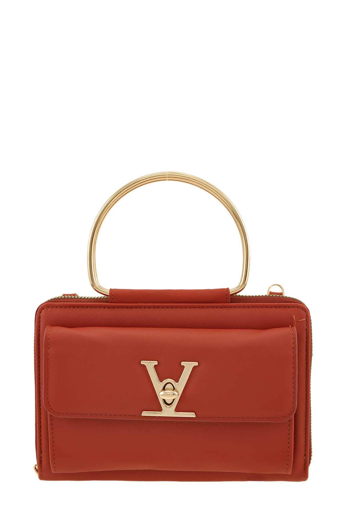 Rectangular Bag with V Accent and Metal Handle