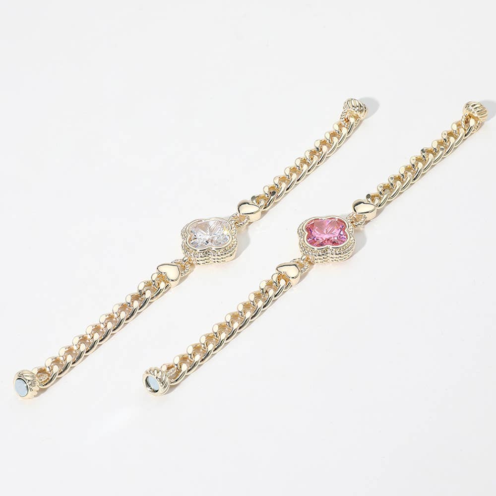 14K Gold Plated CZ Quatrefoil Stone Pointed Magnetic Bracele
