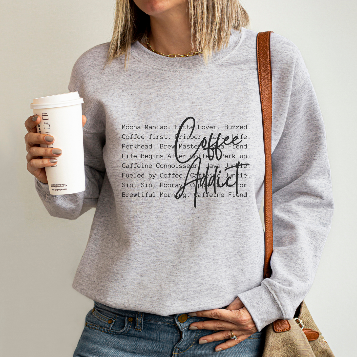 Coffee Addict Definition Funny Crewneck Graphic Sweatshirt